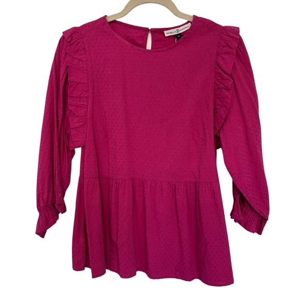 Michelle McDowell Pink Ruffled‎ Blouse Peplum Medium - Picture 1 of 7